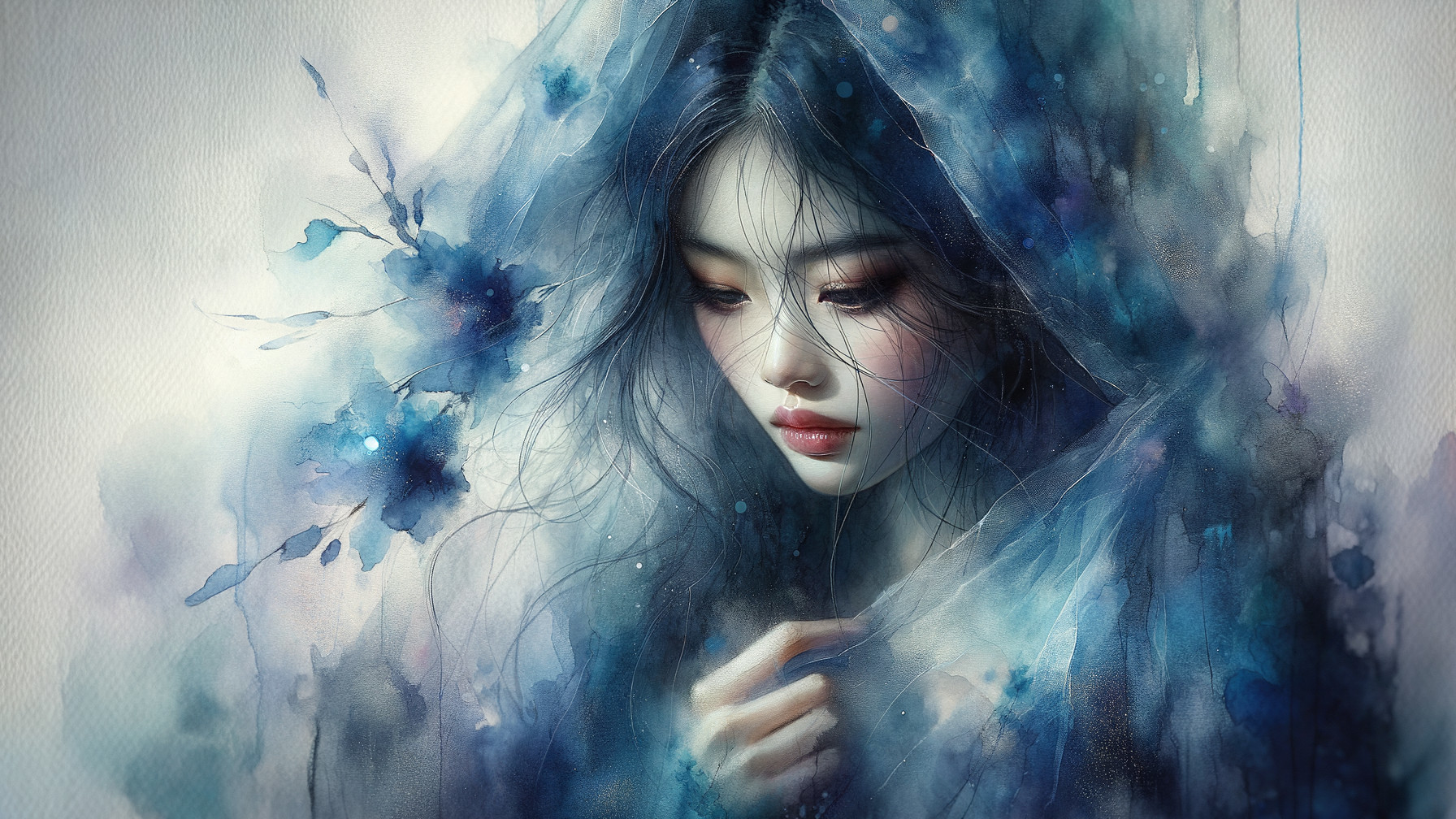 Delicate Portrait of a Young Woman in Translucent Cloak