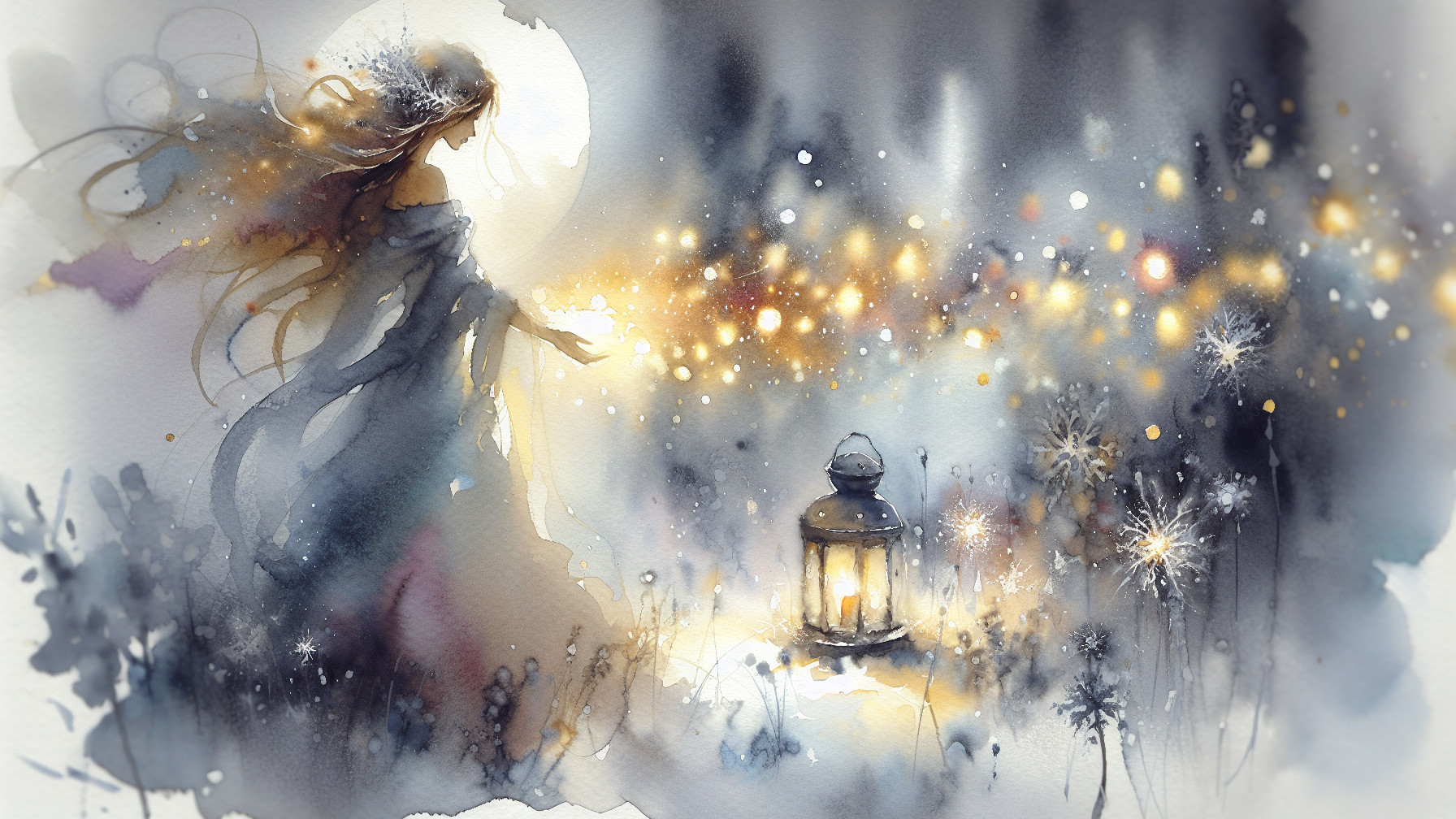 Fantasy Scene with Woman, Moon, and Seed Pods