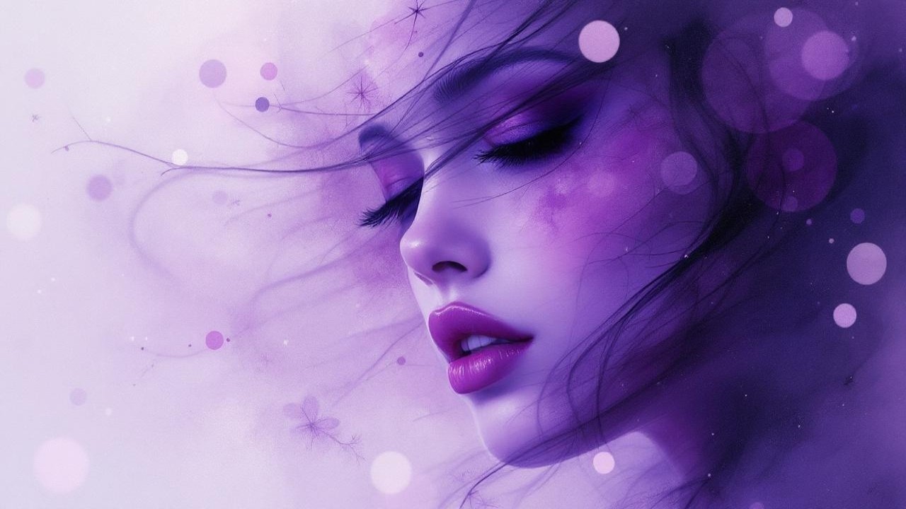 Dreamy Portrait of a Serene Woman in Purple Hues