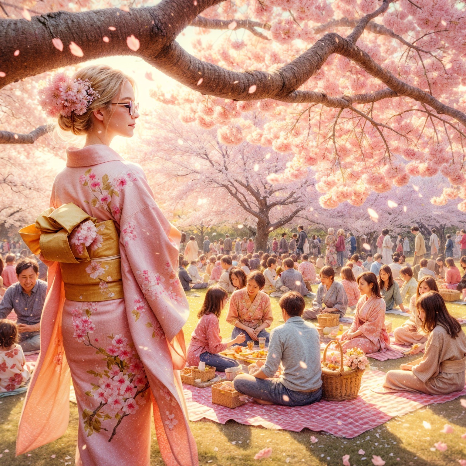 Spring Picnic Under Cherry Blossom Trees