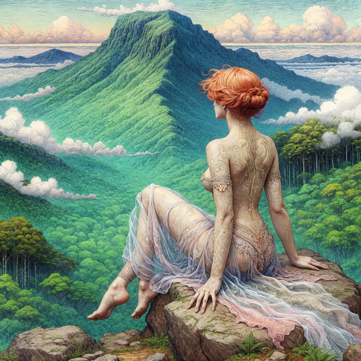 Serene Mountain Landscape with Woman in Nature
