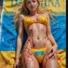 Young woman on colorful beach towel in vibrant setting