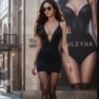 Stylish Woman in Black Dress on City Street