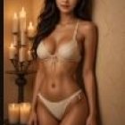 Confident Woman in Stylish Bikini in Neutral Room