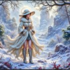 Elegant Winter Outfit in Snowy Forest Setting