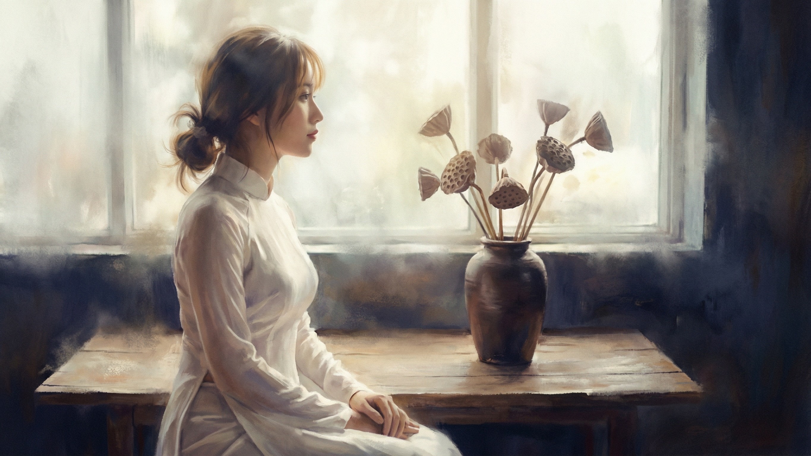 Portrait of a Young Woman in Traditional Ao Dai