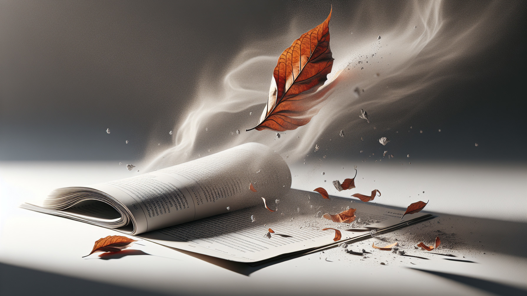 Open Book Surrounded by Autumn Leaves and Mist