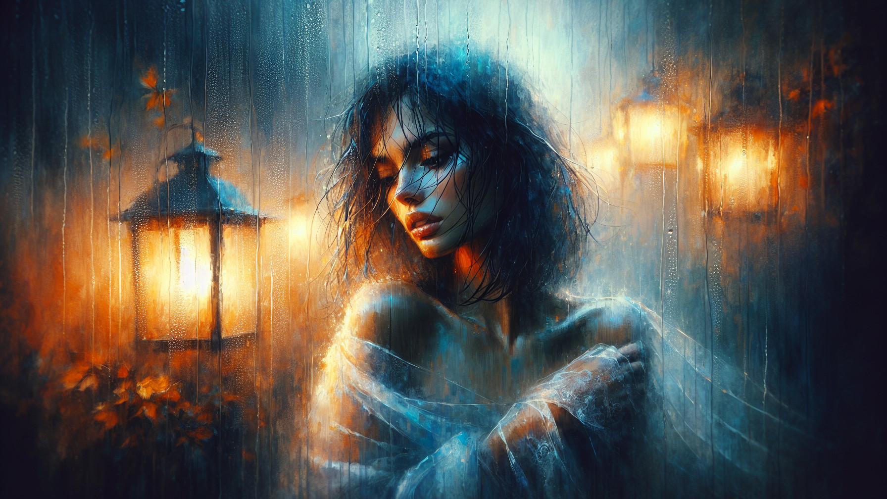 Mysterious Woman in Ethereal Lantern-lit Atmosphere