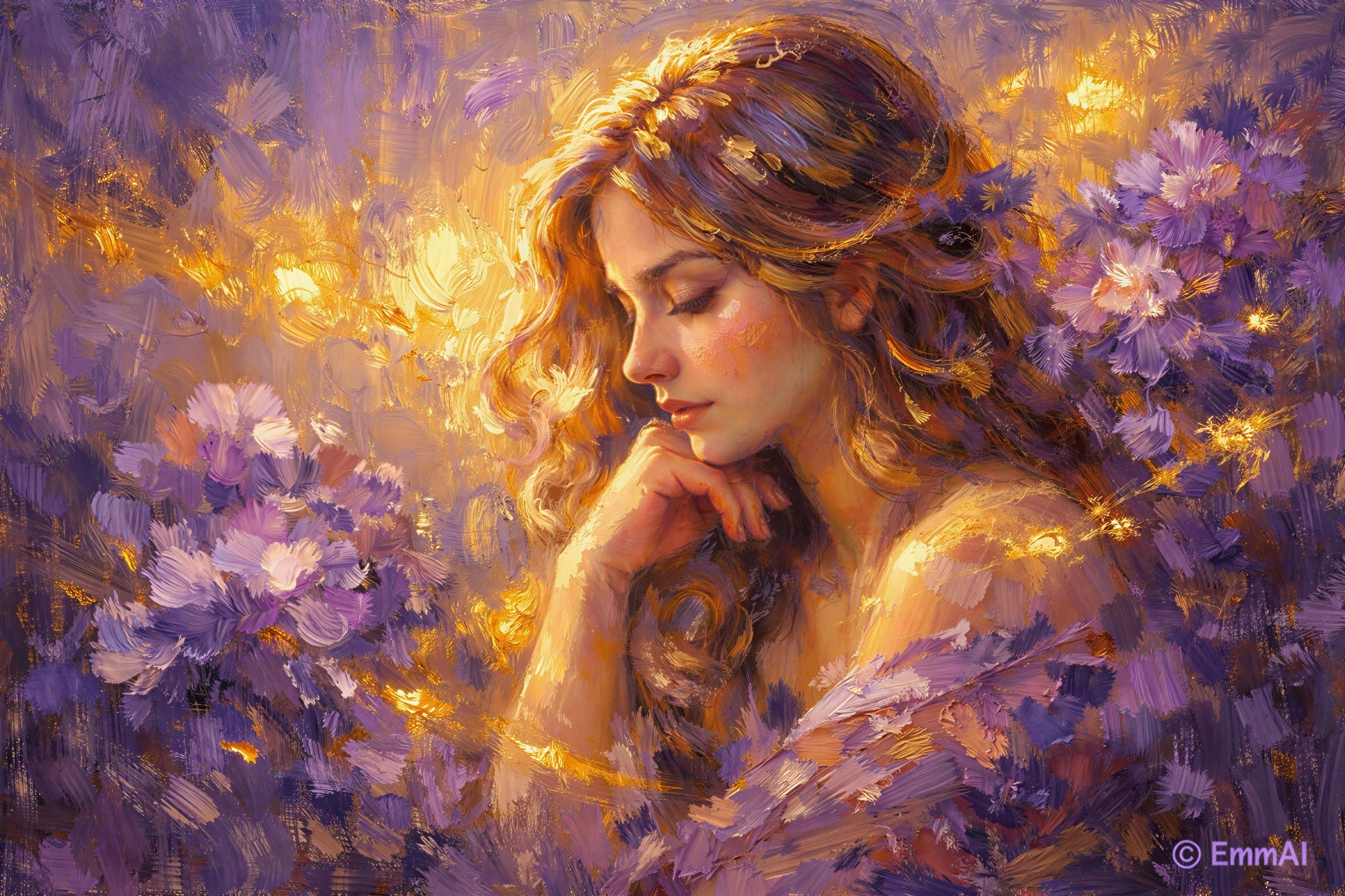 Impressionistic Oil Painting of a Woman with Flowers