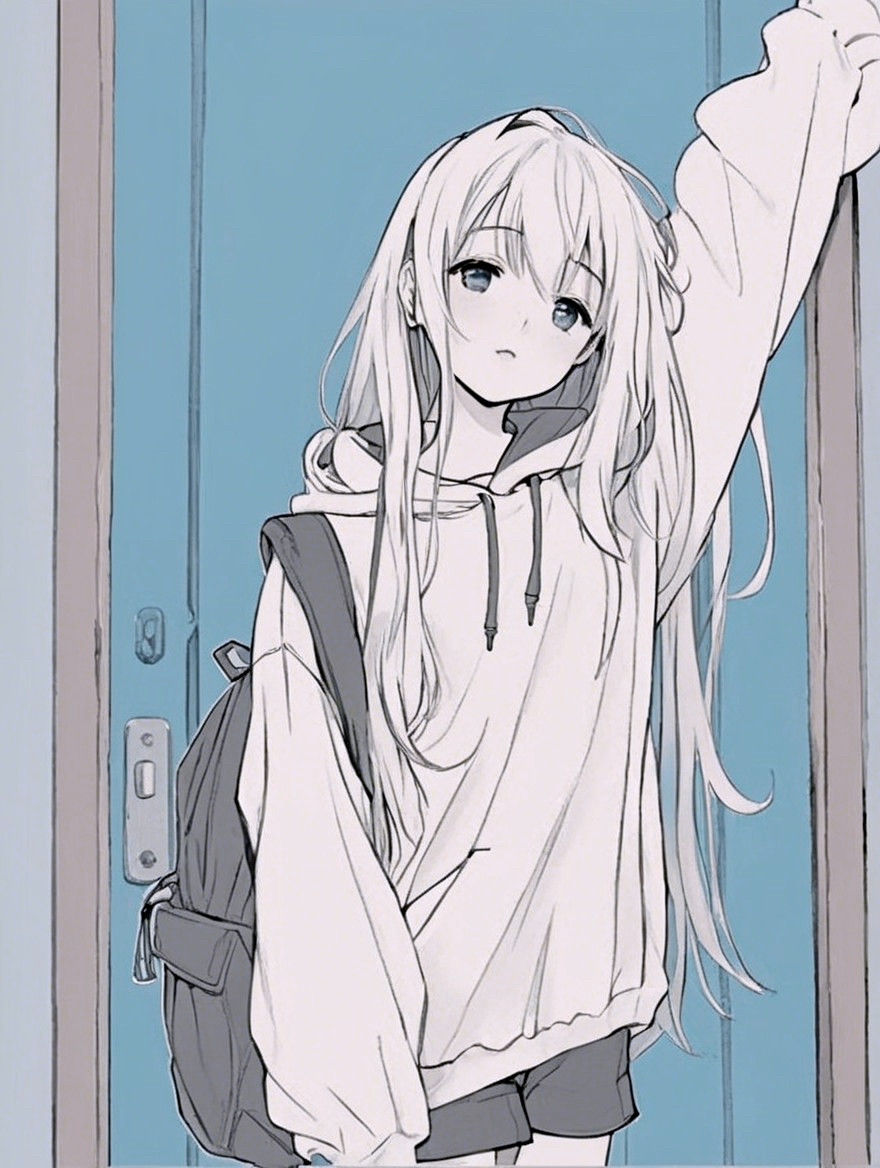 Girl in Hoodie at Open Door with Relaxed Posture