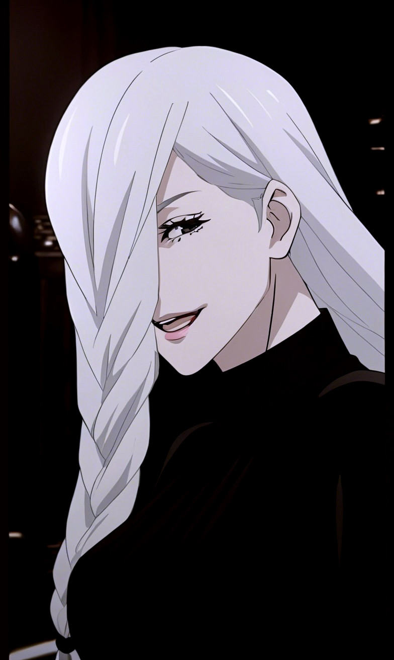 Character Description: Long White Hair and Black Outfit
