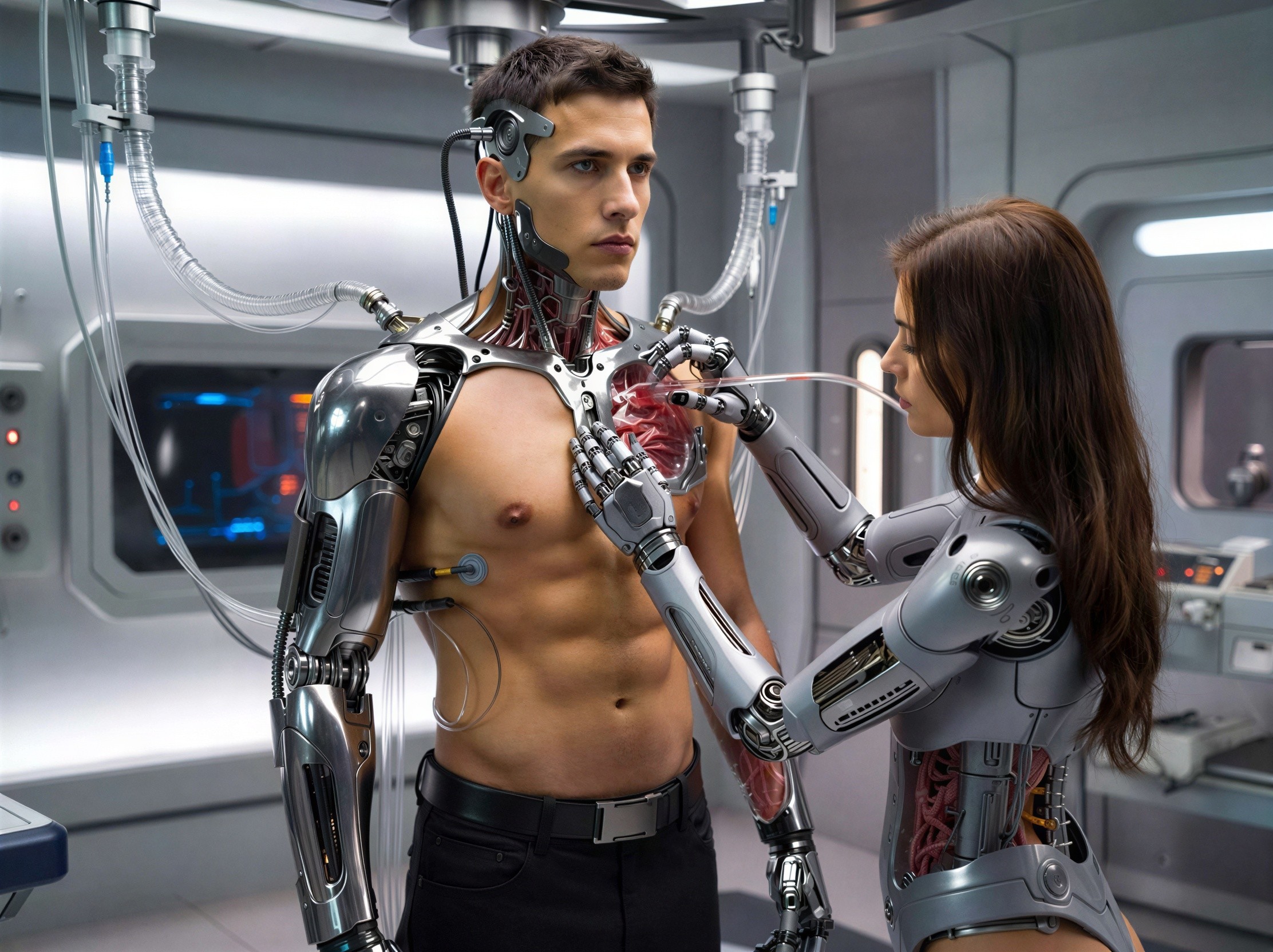 Cyborgs with Mechanical Features and Heart Connection