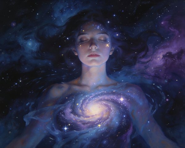 Portrait of a Woman with Galaxy and Star Elements
