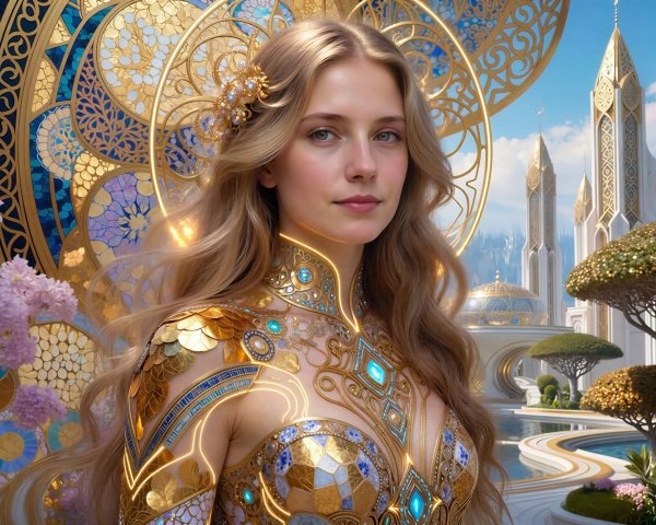 Detailed Digital Painting of a Young Woman in Fantasy Attire