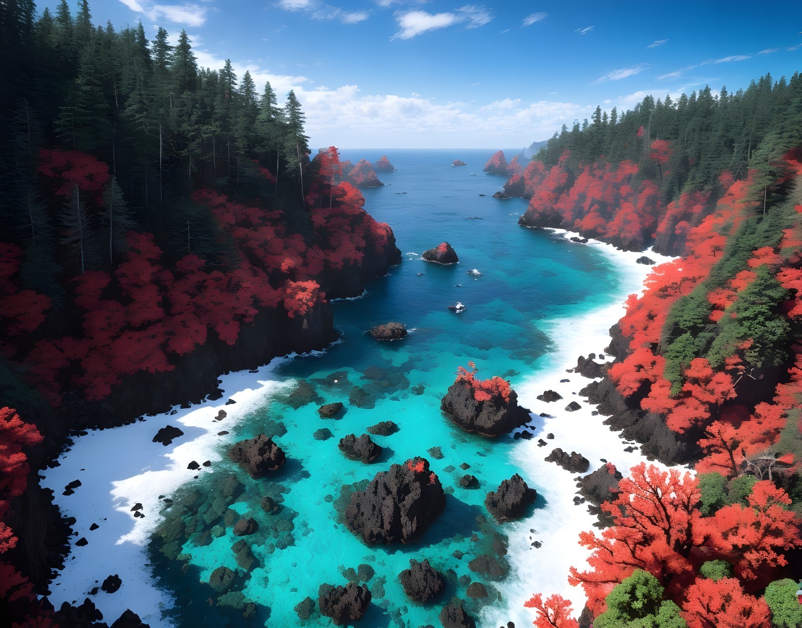 Coastal Scene with Vibrant Foliage and Turquoise Bay