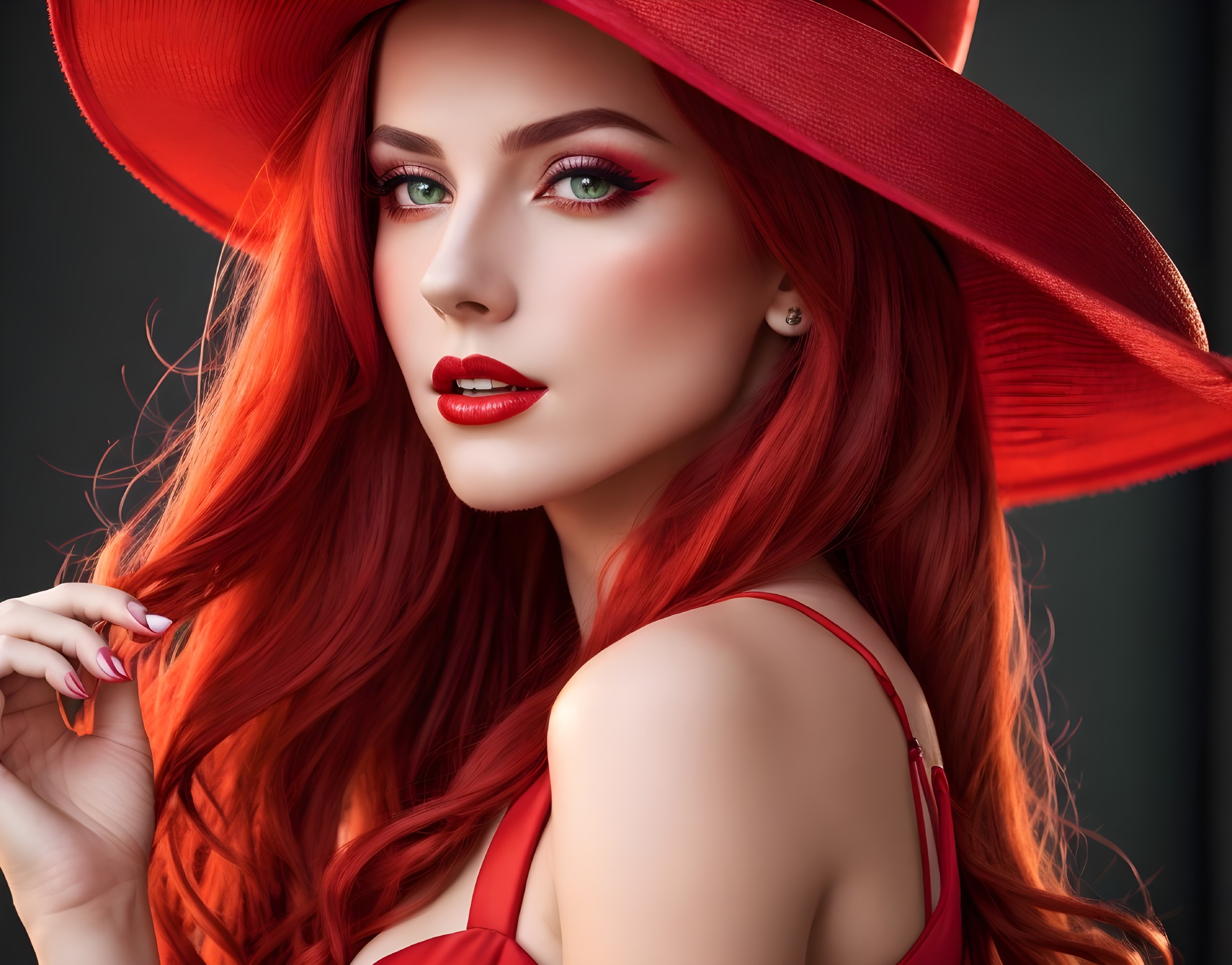 Portrait of a Woman with Red Hair and Hat