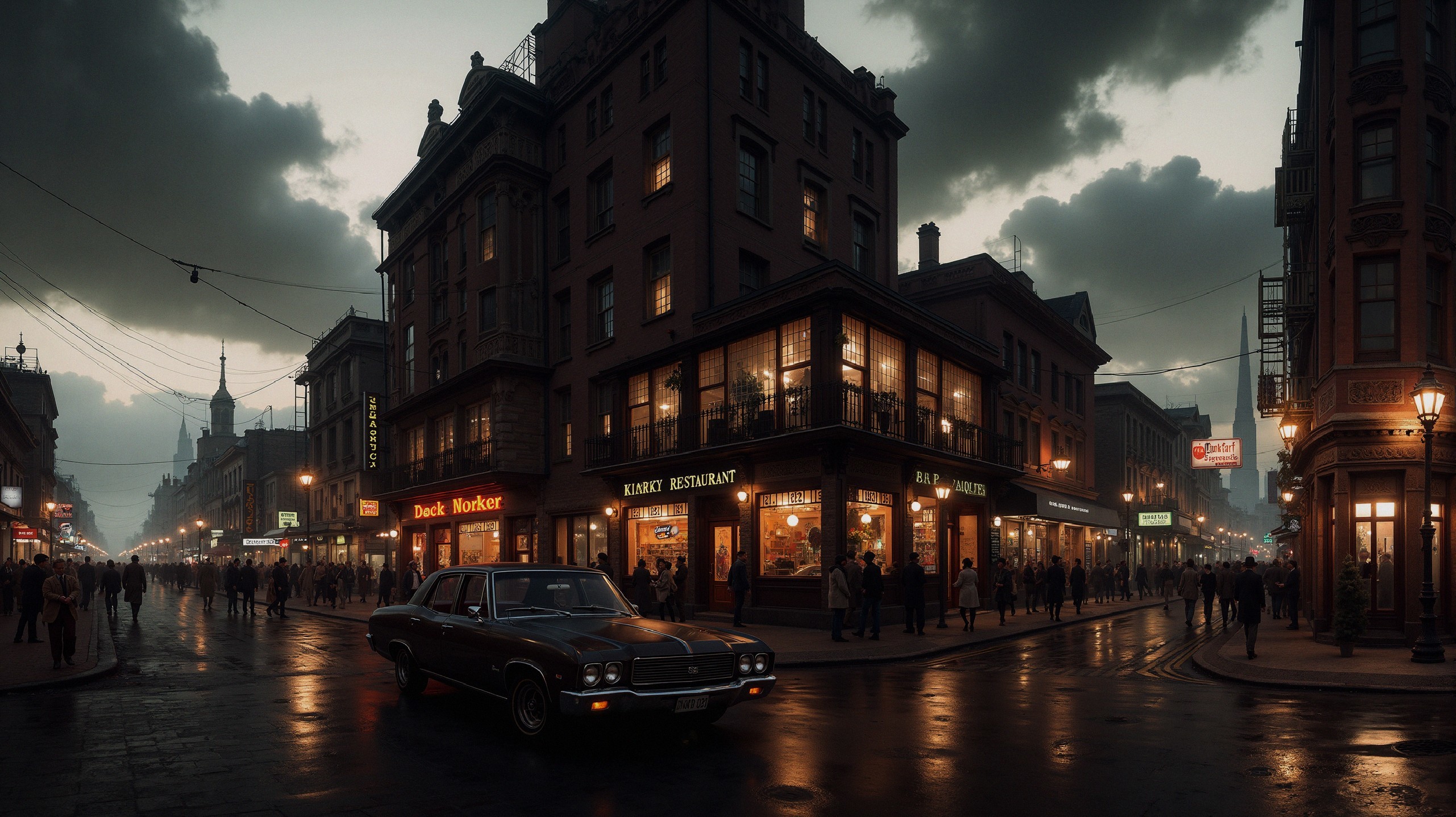 Vintage City Street Scene with Classic Architecture
