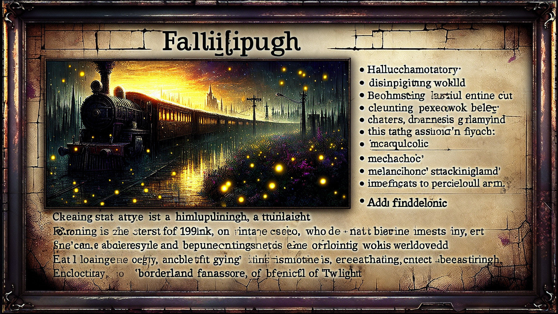 Surreal Landscape with Dark Train and Vibrant Sky