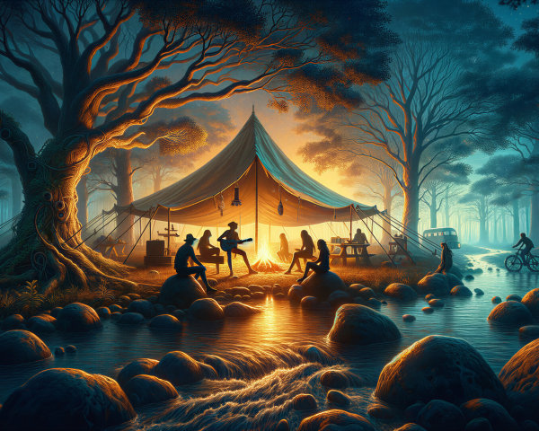 Twilight Campfire Scene in a Serene Forest