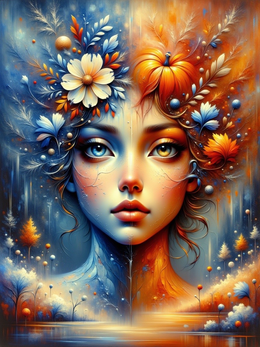 Split-Face Portrait of a Woman in Seasonal Colors