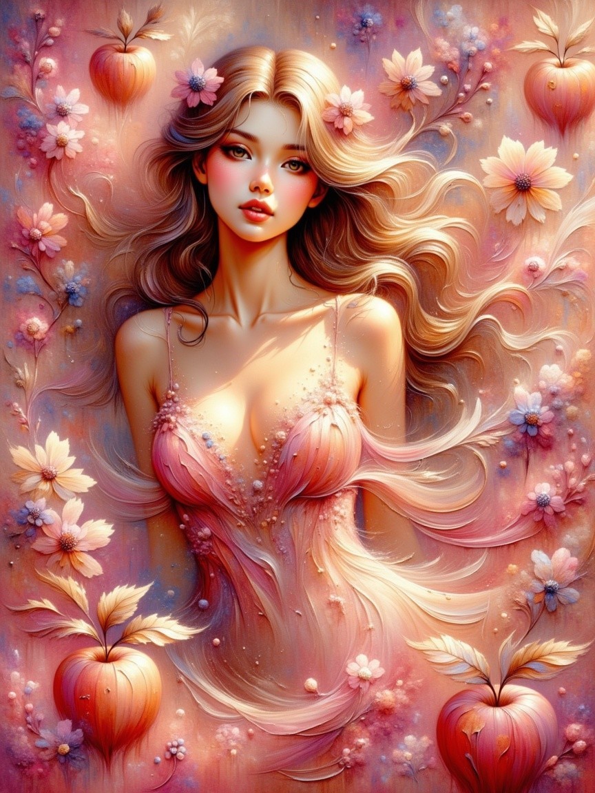 Ethereal Scene of Woman in Pastel Floral Dress