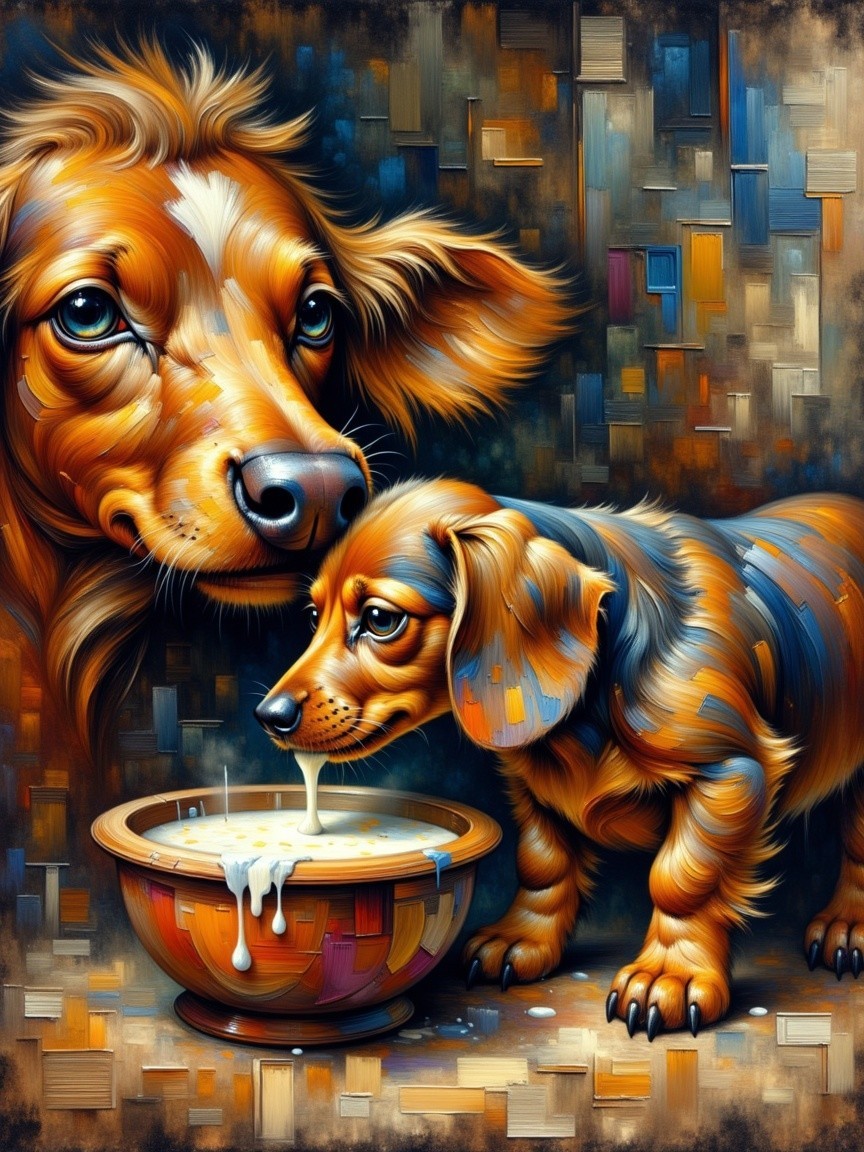 Dachshund Dogs in Warm Colors with Playful Interaction