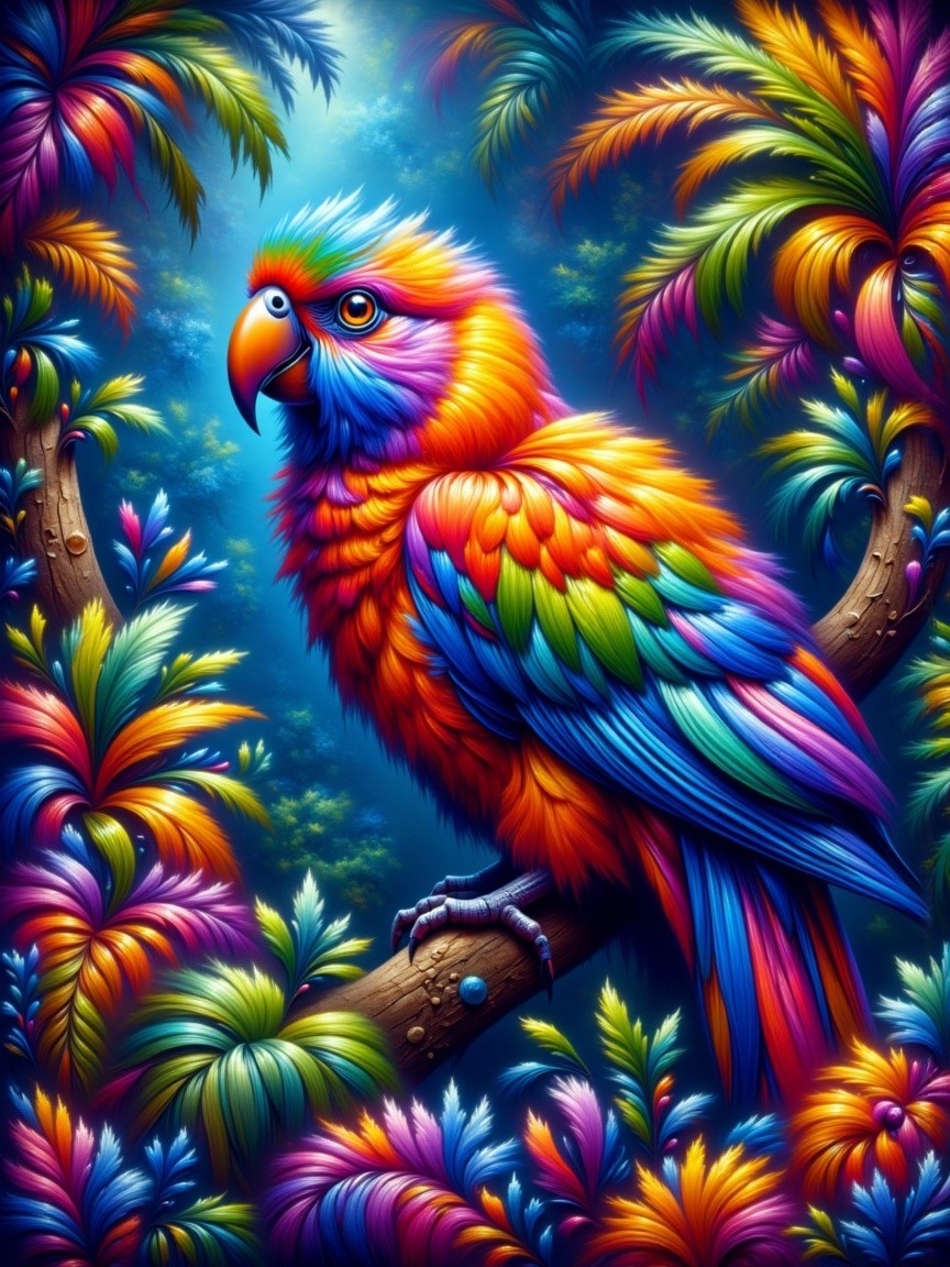 Vibrant Parrot Among Lush Tropical Foliage