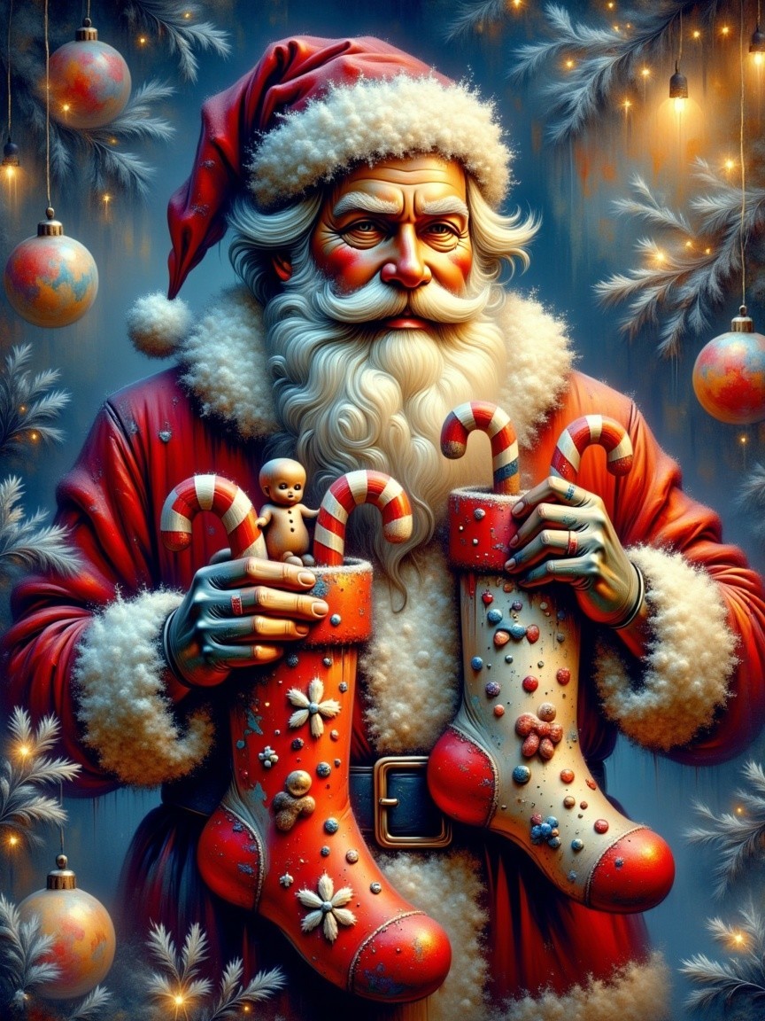 Photorealistic Painting of Santa Claus with Stockings
