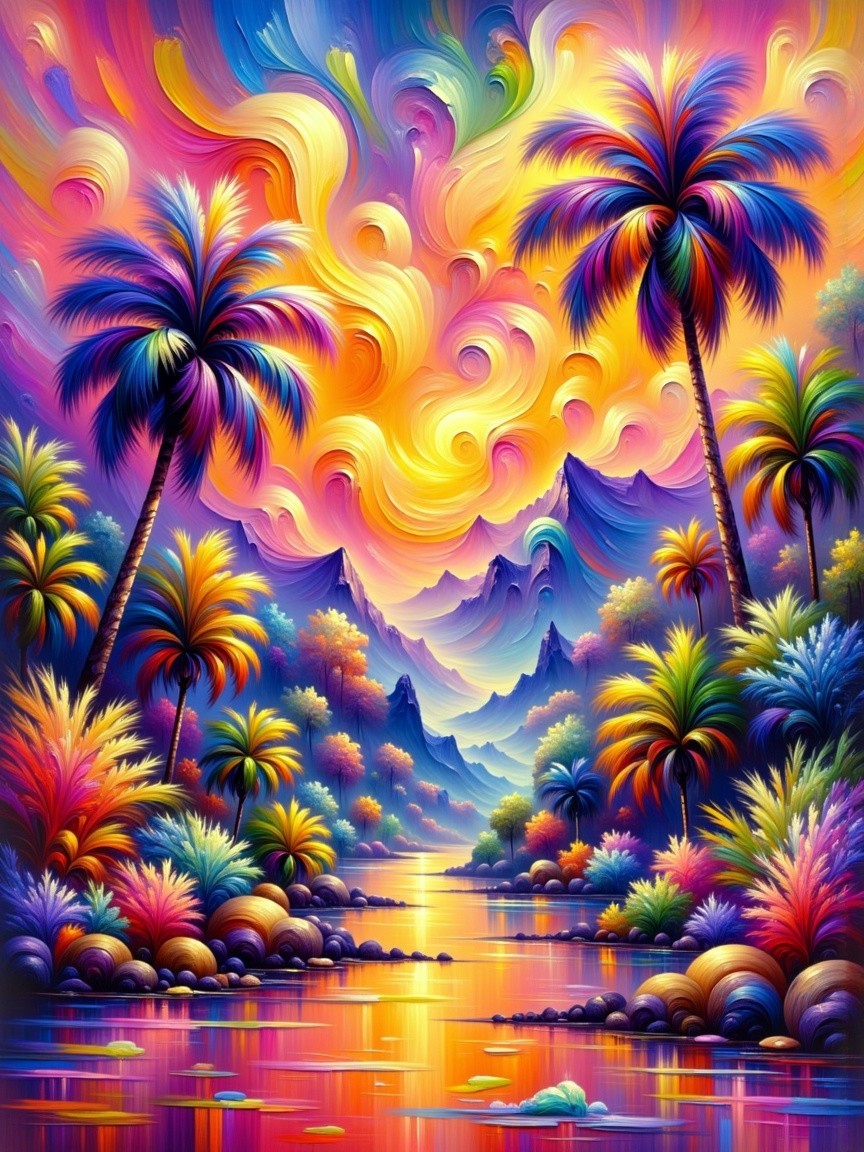 Vibrant Landscape with Colorful Clouds and Mountains
