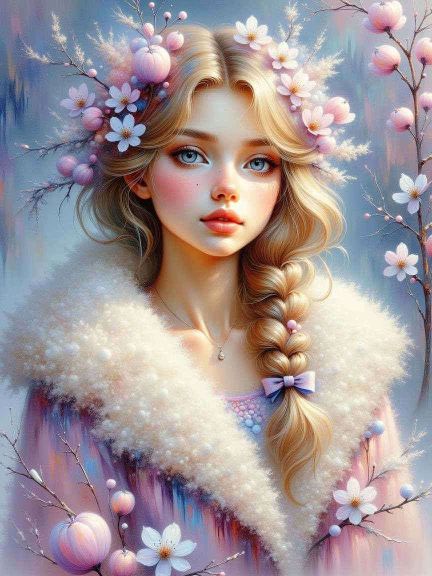 Portrait of a Young Woman with Floral Accents