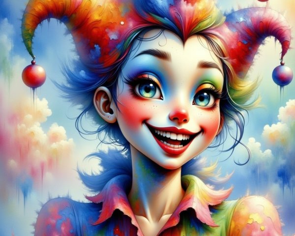 Whimsical Character in Vibrant Jester Costume