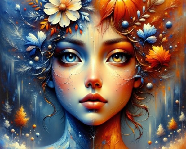 Split-Face Portrait of a Woman in Seasonal Colors