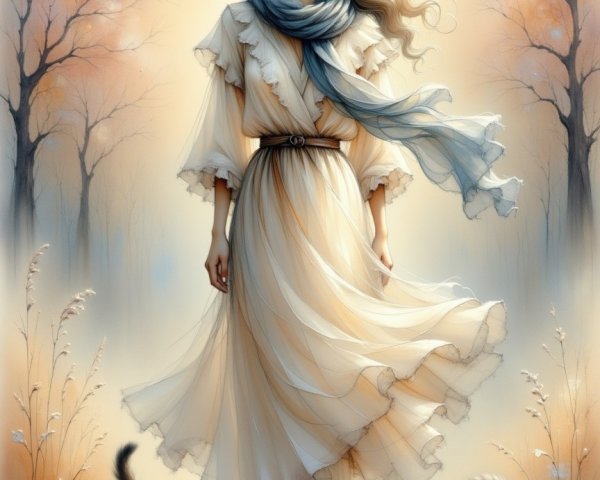 Elegant Young Woman in Impressionistic Autumn Landscape