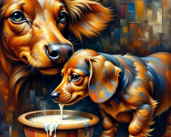 Dachshund Dogs in Warm Colors with Playful Interaction