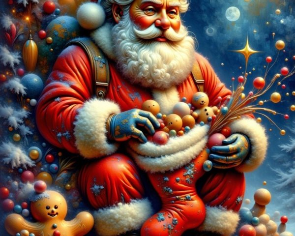 Hyperrealistic Santa Claus in Snow with Christmas Stocking