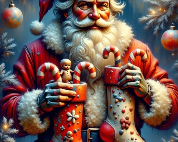 Photorealistic Painting of Santa Claus with Stockings