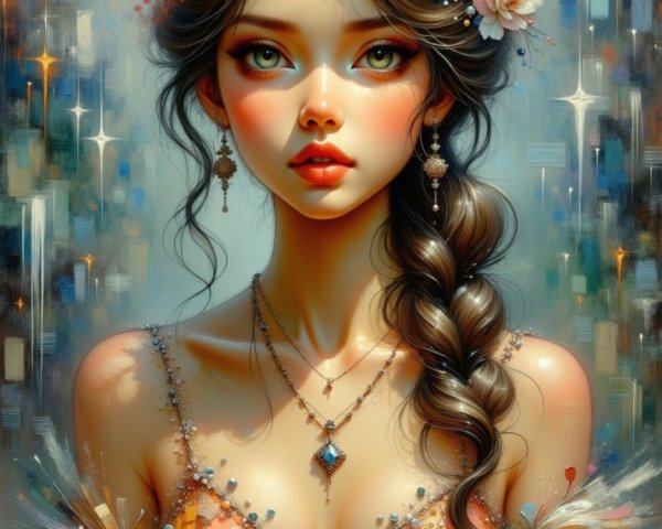 Portrait of a Young Woman with Braided Hair and Flowers