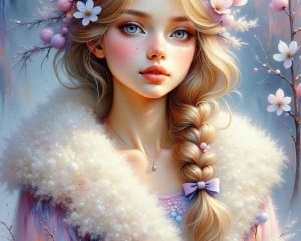 Portrait of a Young Woman with Floral Accents