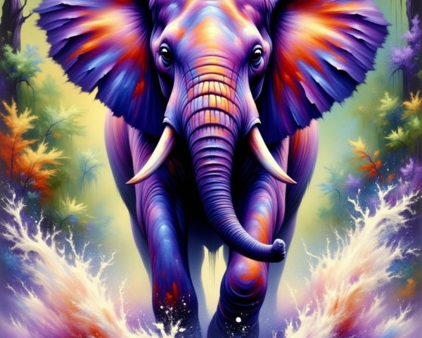Colorful Elephant in Dreamlike Water Setting