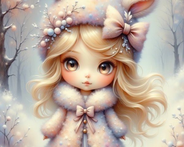 Whimsical Character in a Serene Wintry Landscape
