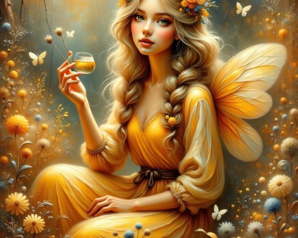 Whimsical Fairy in a Vibrant Meadow Setting