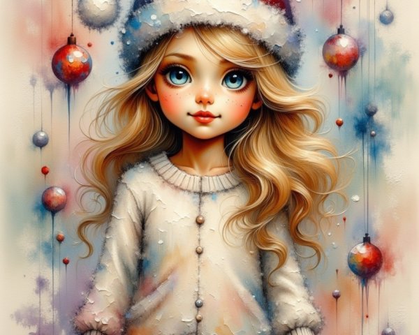 Anime Christmas Girl in Sweater and Red Pants