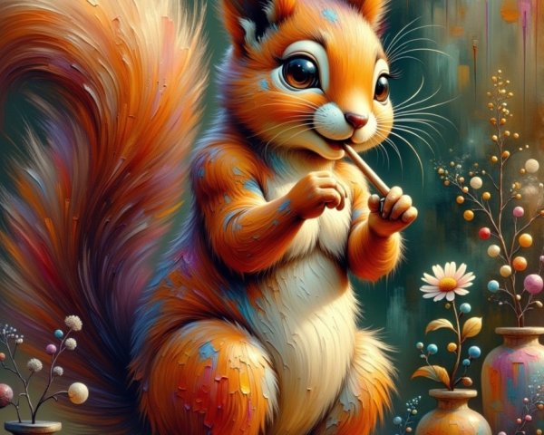 Cartoon Squirrel in Colorful Artistic Background