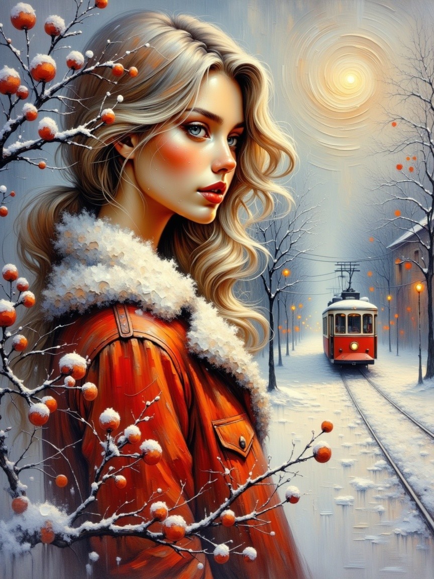 Winter Portrait of Woman in Rustic Orange Jacket