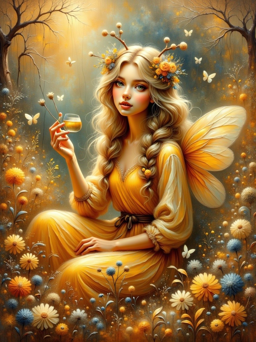 Whimsical Fairy in a Vibrant Meadow Setting