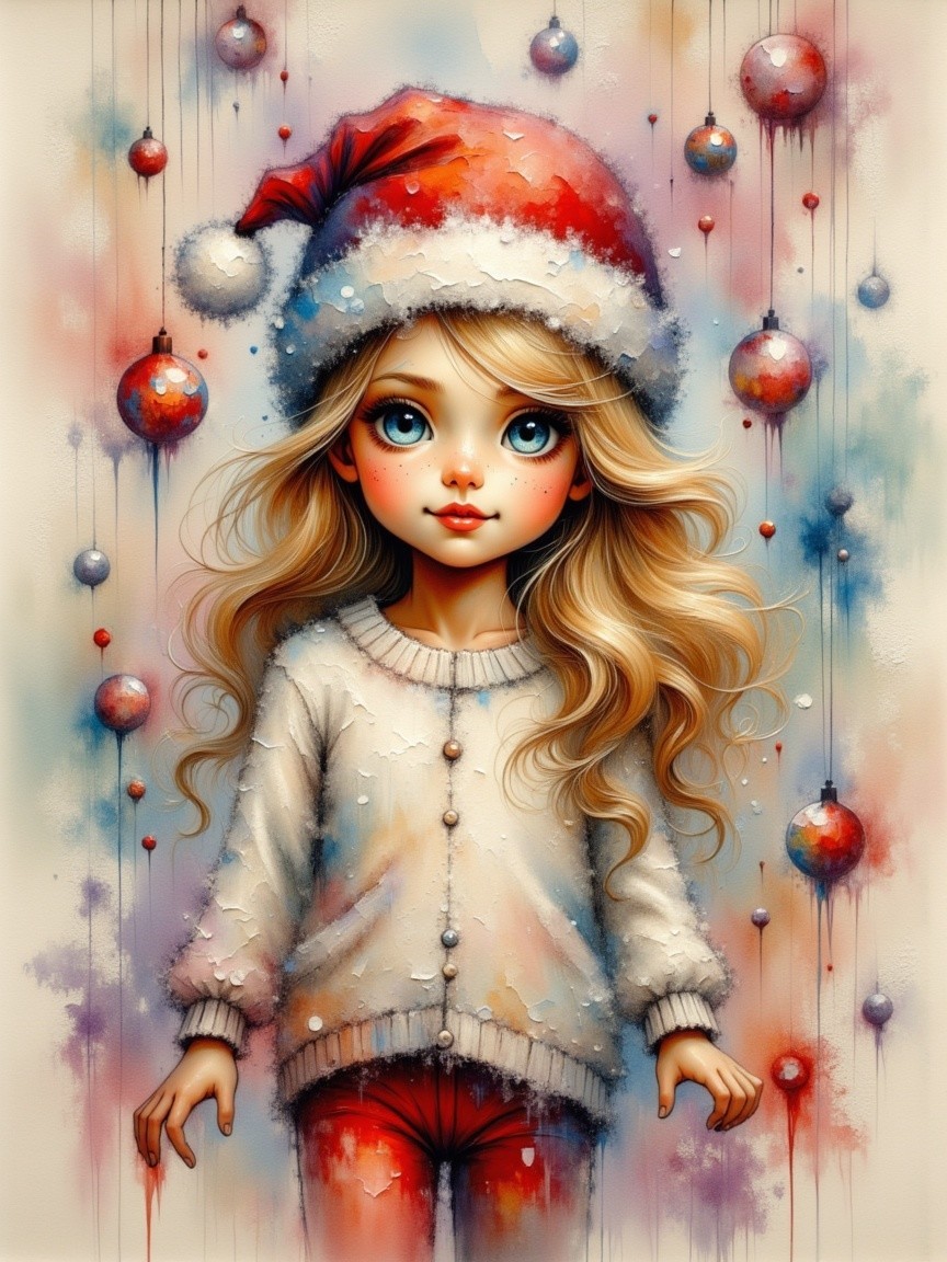 Anime Christmas Girl in Sweater and Red Pants