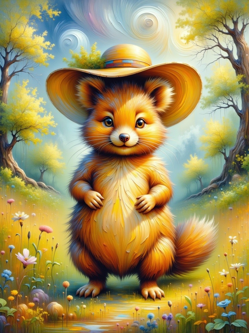 Cartoon Creature in a Vibrant Flower Meadow