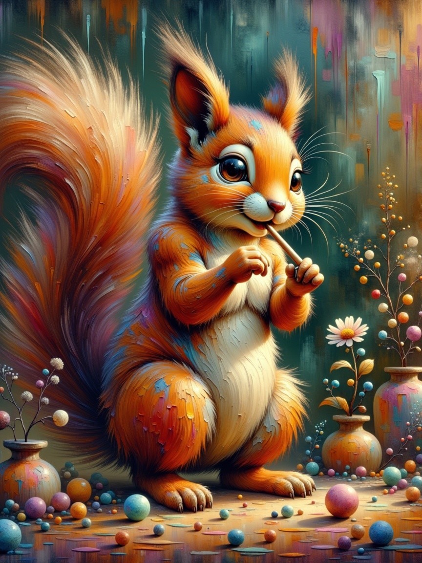Cartoon Squirrel in Colorful Artistic Background