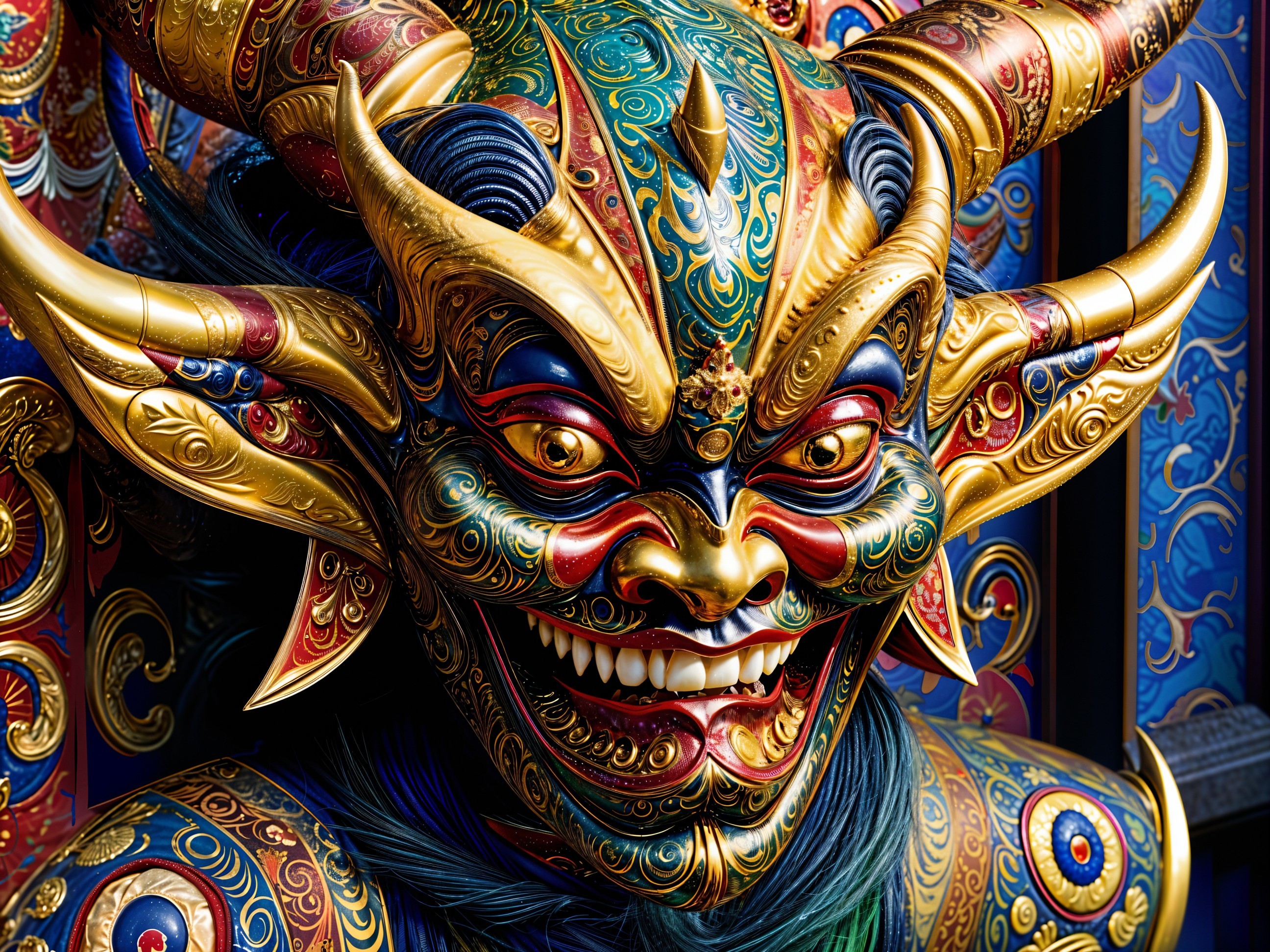 Vibrant Mythological Creature Mask with Intricate Design