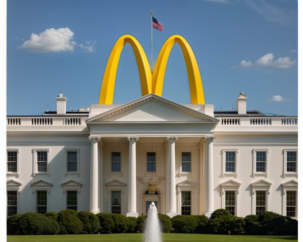 White House with Fountain and McDonald's Sign Background
